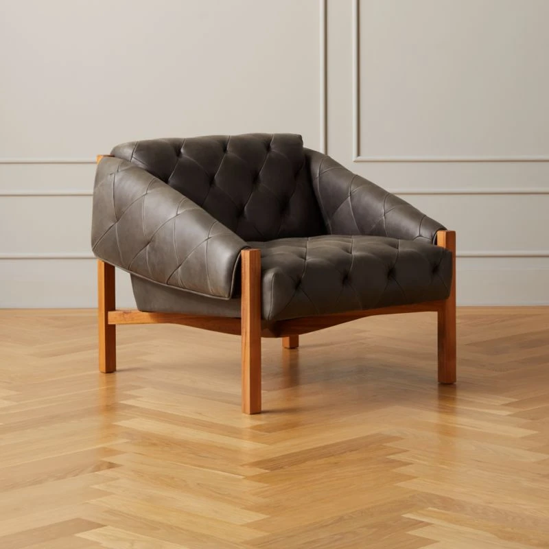 Abruzzo Charcoal Leather Tufted Chair - Image 2