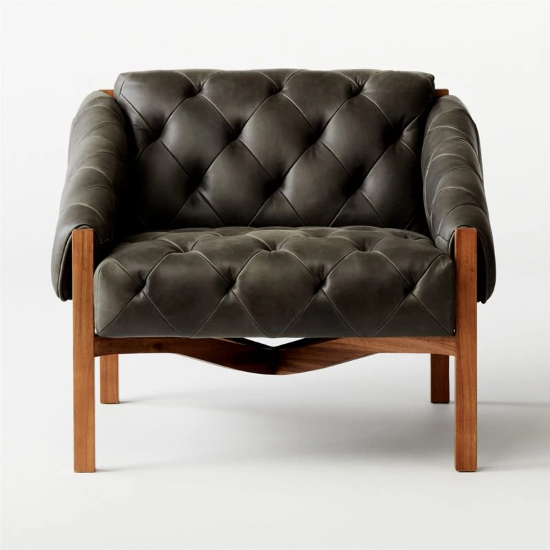 Abruzzo Charcoal Leather Tufted Chair - Image 4