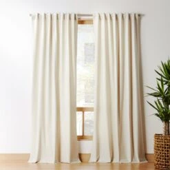 Natural Tan Cotton Basketweave Window Curtain Panel 48"x84"