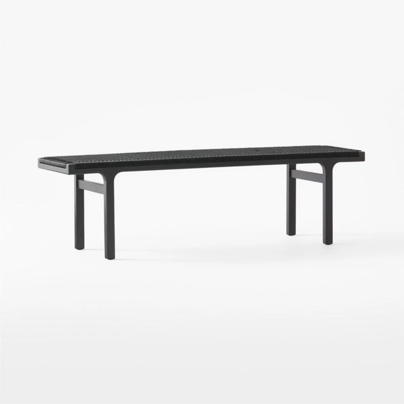 Large Black Leather Woven Bench - Image 5