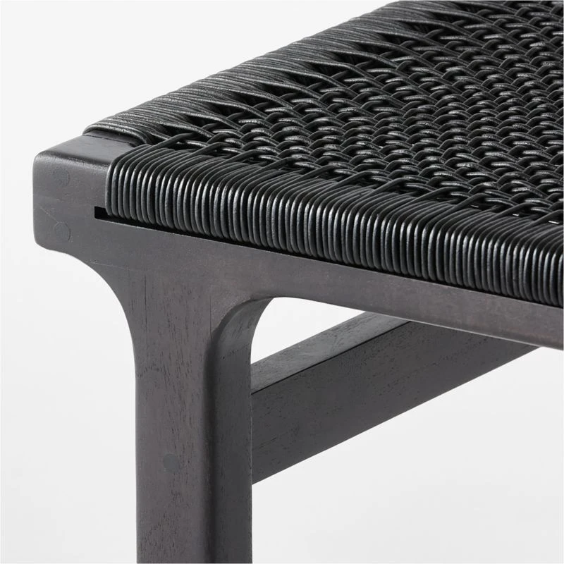 Large Black Leather Woven Bench - Image 7