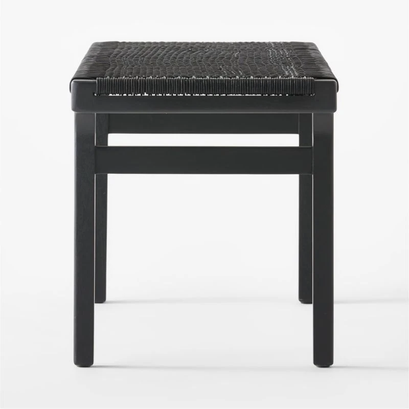 Large Black Leather Woven Bench - Image 6