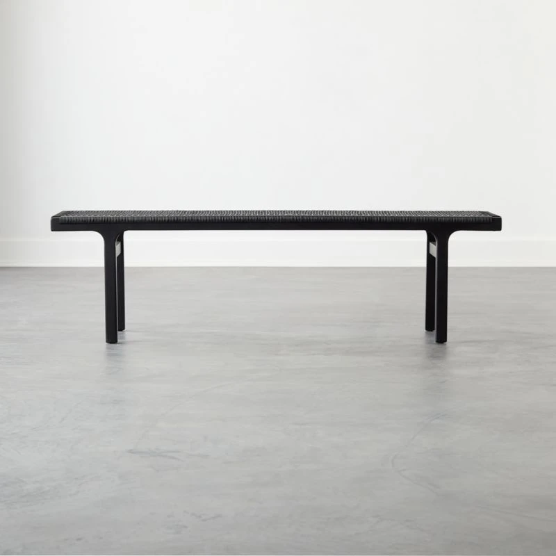 Large Black Leather Woven Bench