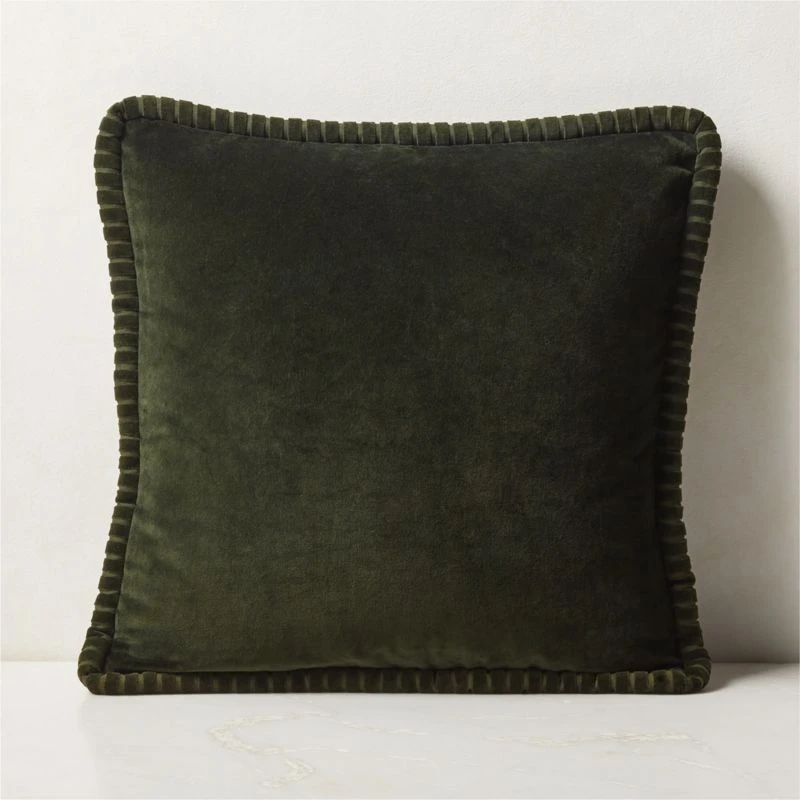 Brye Dark Green Velvet Throw Pillow With Down-Alternative Insert 20''