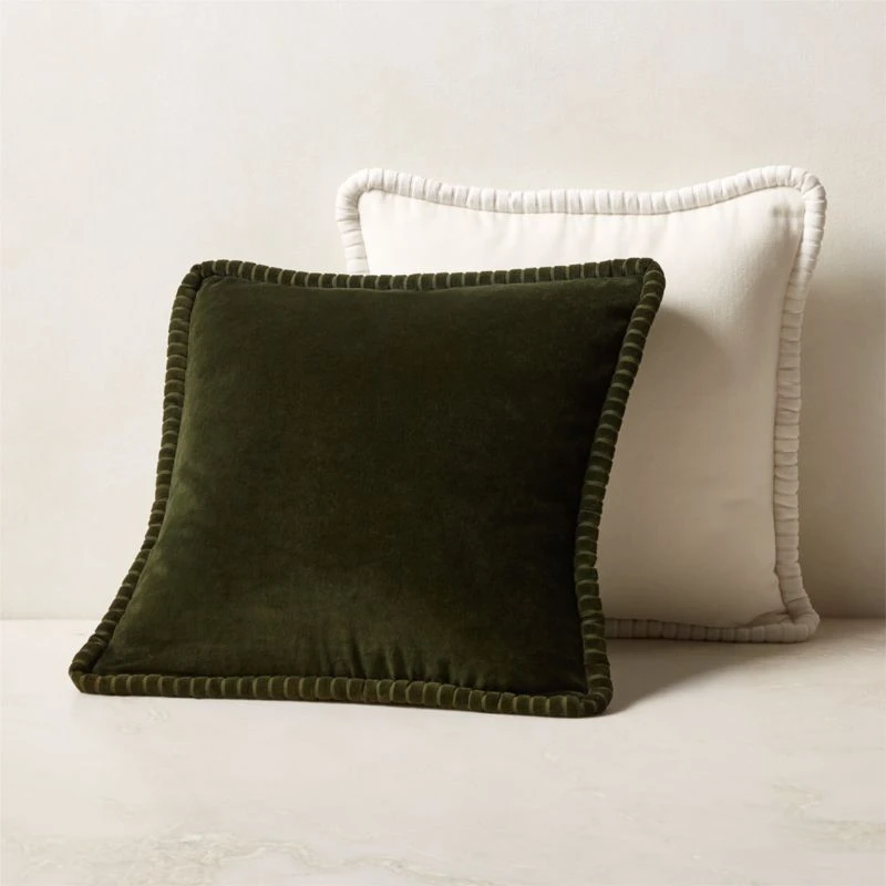 Brye Dark Green Velvet Throw Pillow With Down-Alternative Insert 20'' - Image 3
