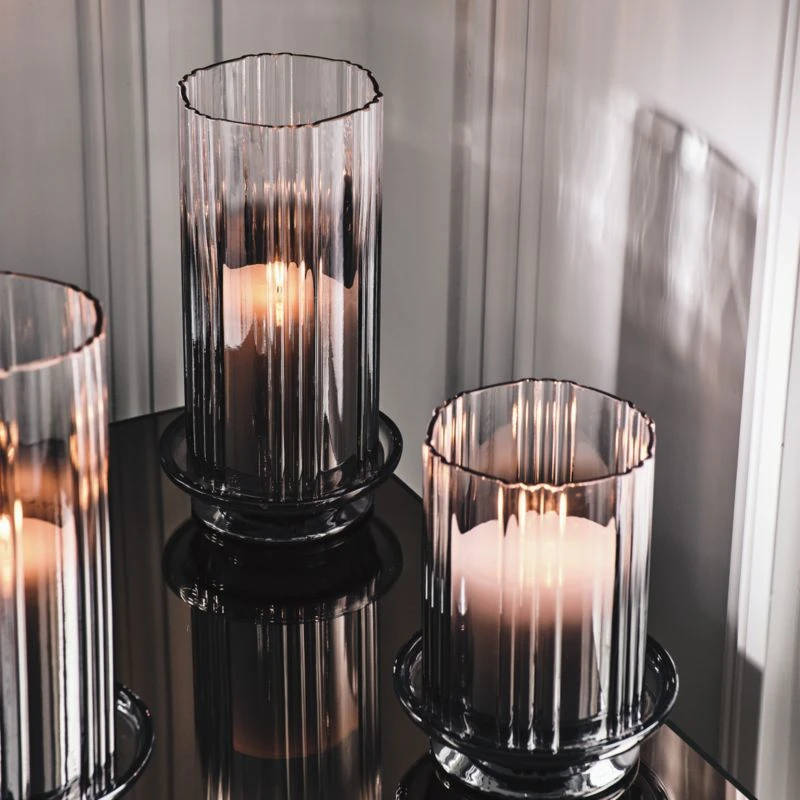 Lustro Smoked Glass Hurricane Candle Holder Small - Image 6