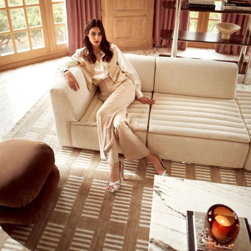 Salon 6-Piece L-Shaped Ivory White Chenille Sectional Sofa - Image 3