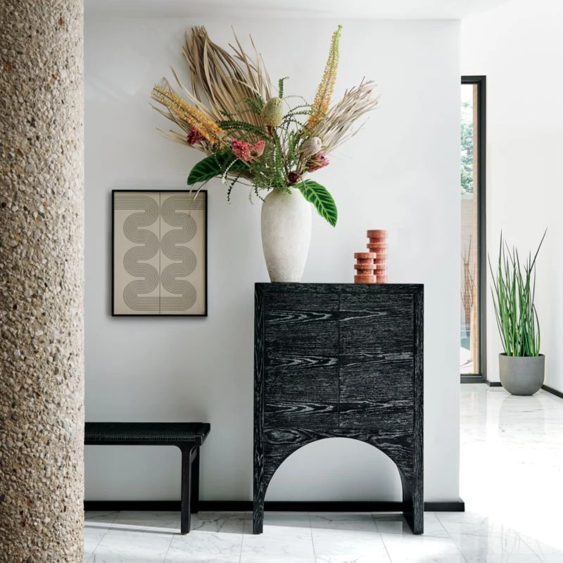 Large Black Leather Woven Bench - Image 3
