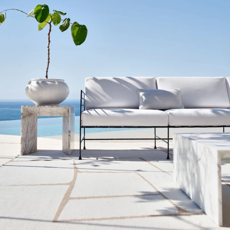 Ilise White Marble Outdoor Side Table - Image 4