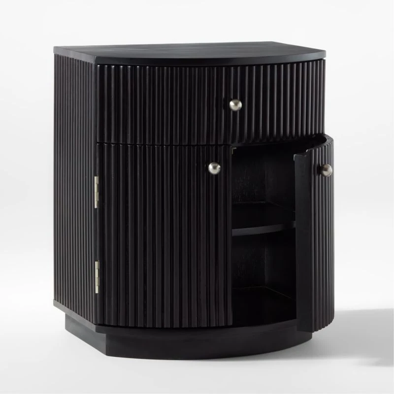 Cameo Curved Black Wood Nightstand With Drawer - Image 5