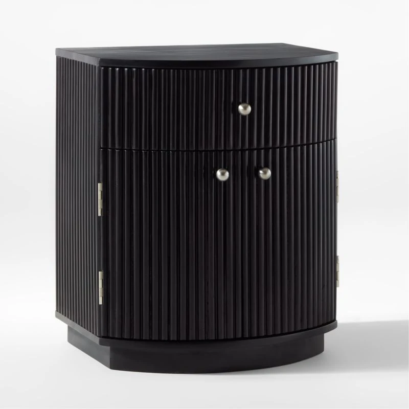Cameo Curved Black Wood Nightstand With Drawer - Image 4