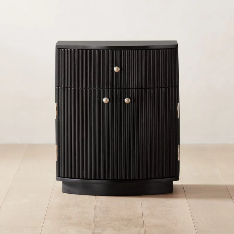 Cameo Curved Black Wood Nightstand With Drawer