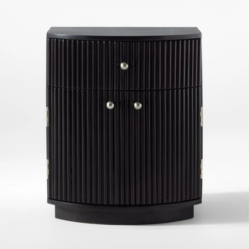 Cameo Curved Black Wood Nightstand With Drawer - Image 3