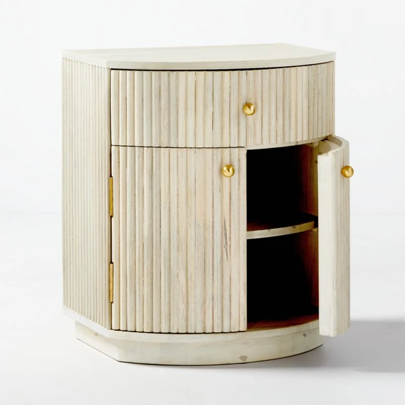 Cameo Curved Whitewashed Wood Nightstand With Drawer - Image 7
