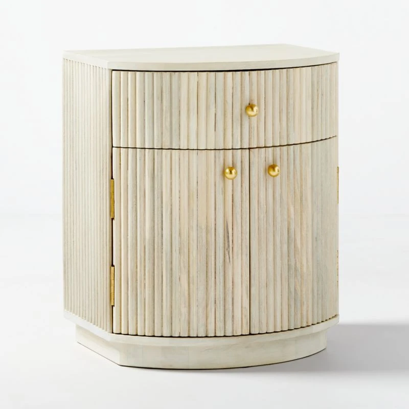 Cameo Curved Whitewashed Wood Nightstand With Drawer - Image 6