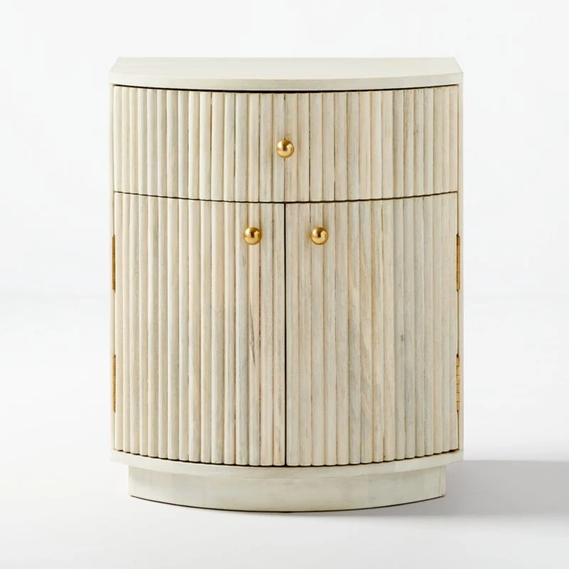 Cameo Curved Whitewashed Wood Nightstand With Drawer - Image 5