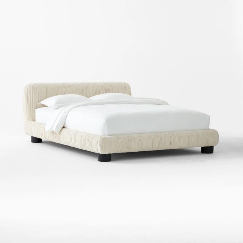 Cantar Ivory Velvet Upholstered Queen Bed - Image 3