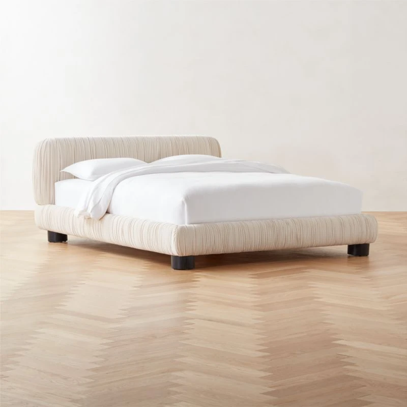 Cantar Ivory Velvet Upholstered Queen Bed - Image 2