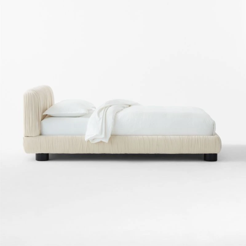 Cantar Ivory Velvet Upholstered Queen Bed - Image 4