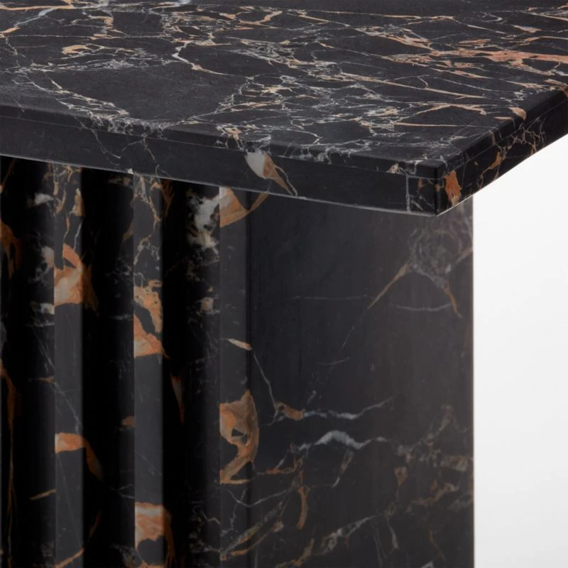 3-Piece Carve Square Black Marble Side Table Set - Image 2