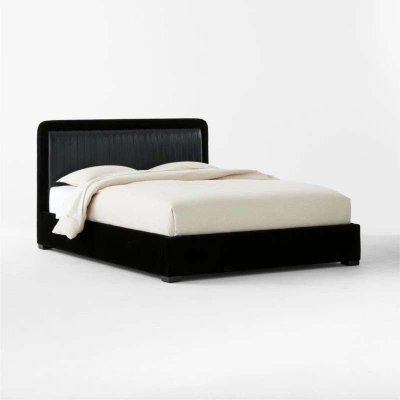 Claudette Black Leather And Velvet Upholstered Queen Bed - Image 3