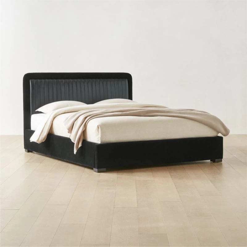 Claudette Black Leather And Velvet Upholstered Queen Bed - Image 2