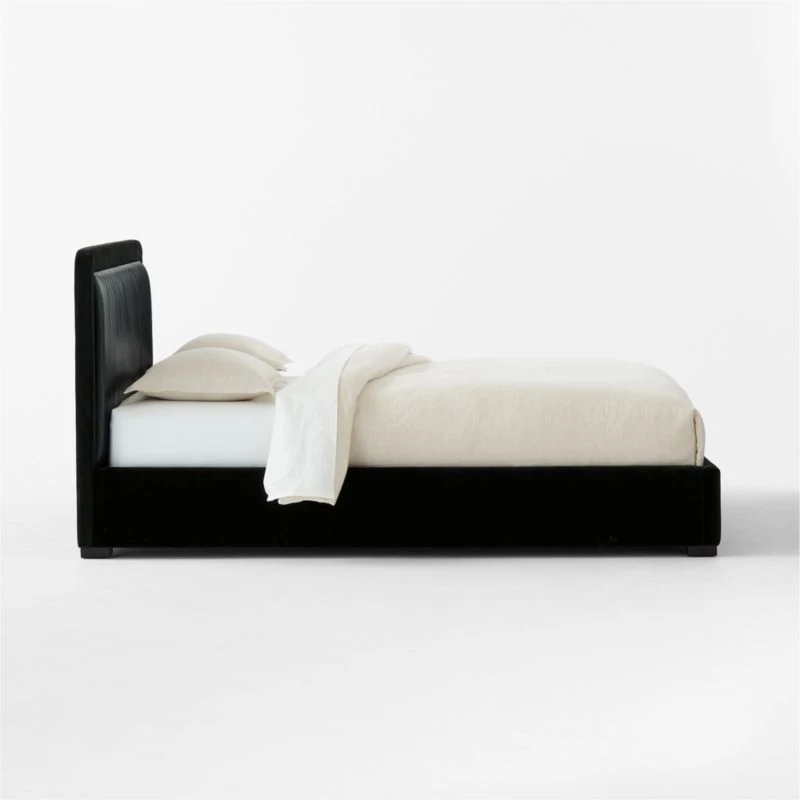 Claudette Black Leather And Velvet Upholstered Queen Bed - Image 4