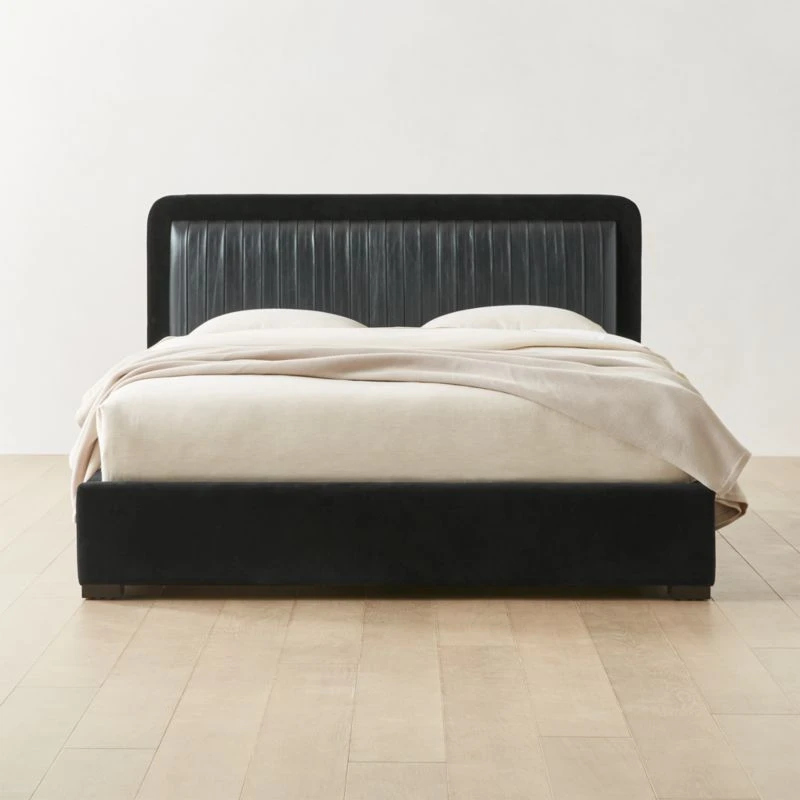 Claudette Black Leather And Velvet Upholstered Queen Bed