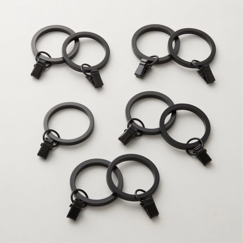 Matte Black Curtain Rings With Clips Set Of 9