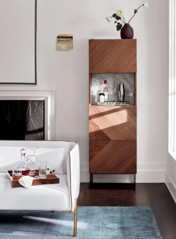 Suspend White Marble And Wood Bar Cabinet - Image 2