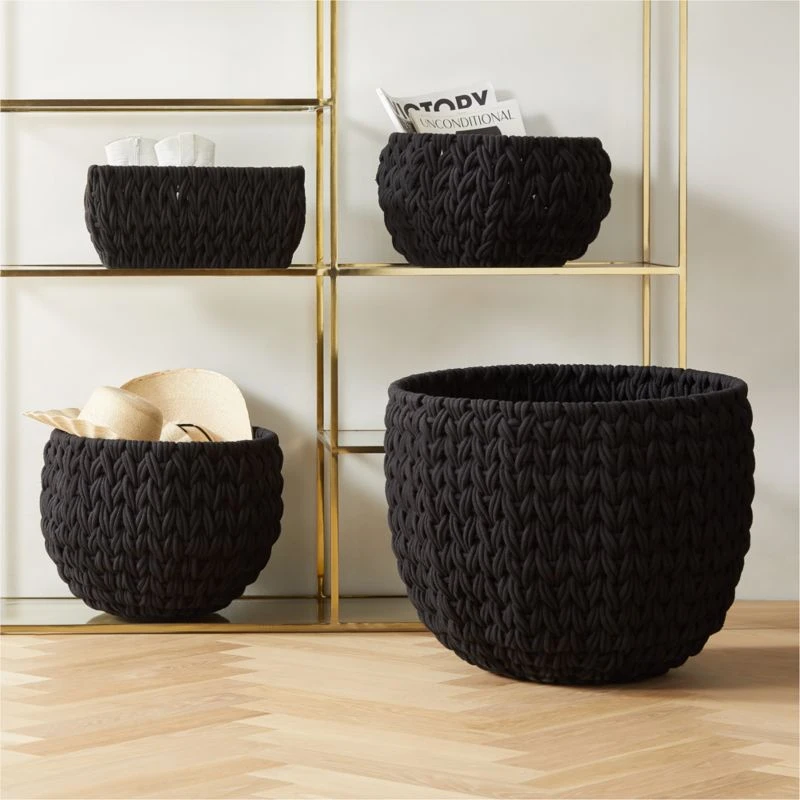 Conway Rectangular Black Cotton Storage Basket Small - Image 2