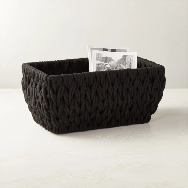 Conway Rectangular Black Cotton Storage Basket Small - Image 3