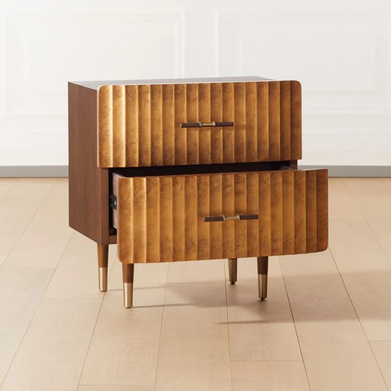 Crimped 2-Drawer Gold Leaf Nightstand - Image 3