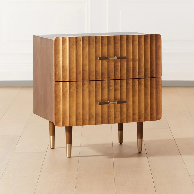 Crimped 2-Drawer Gold Leaf Nightstand - Image 2
