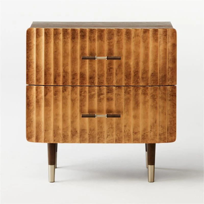 Crimped 2-Drawer Gold Leaf Nightstand - Image 5