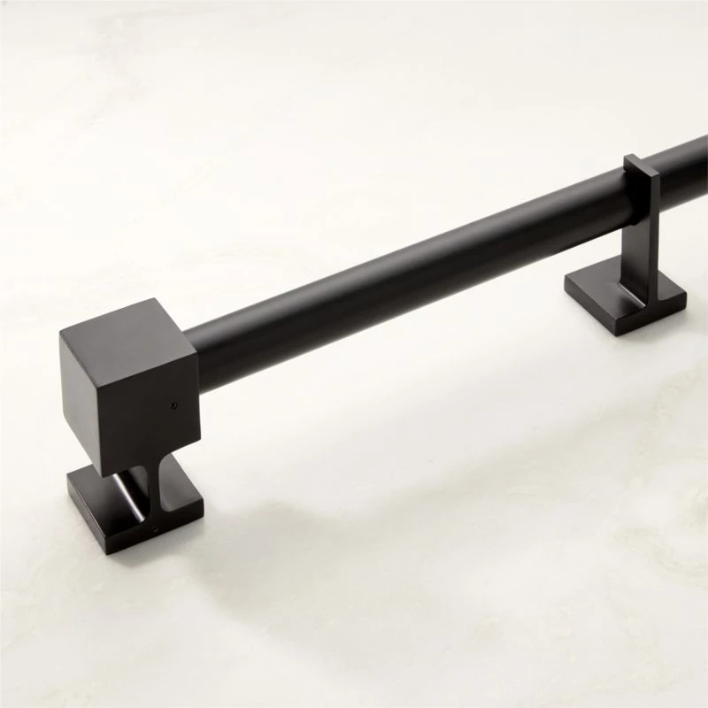 Matte Black Adjustable Curtain Rod With Cube Endcap 28''-48" - Image 2