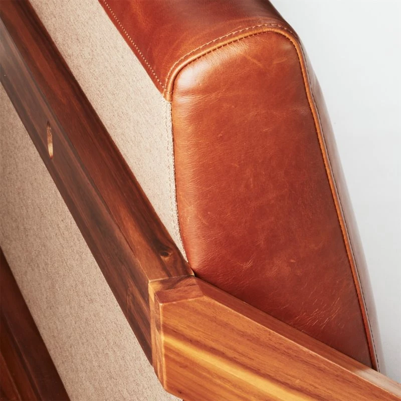 Drommen Acacia Wood Platform Queen Bed With Leather Headboard - Image 6