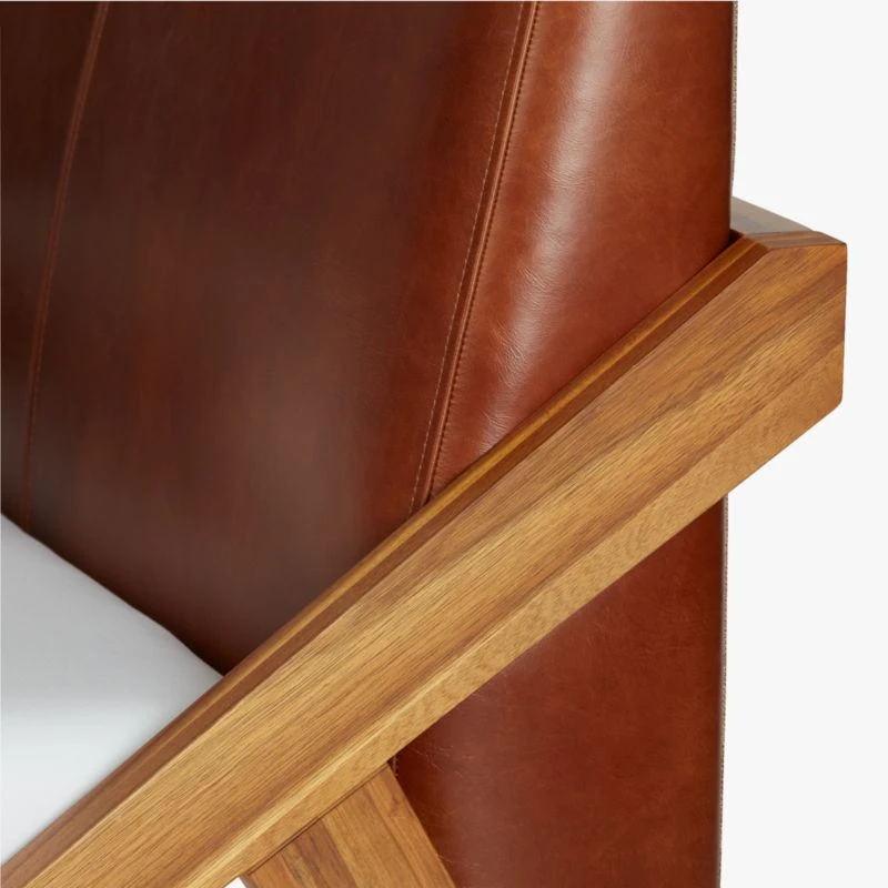 Drommen Acacia Wood Platform Queen Bed With Leather Headboard - Image 5