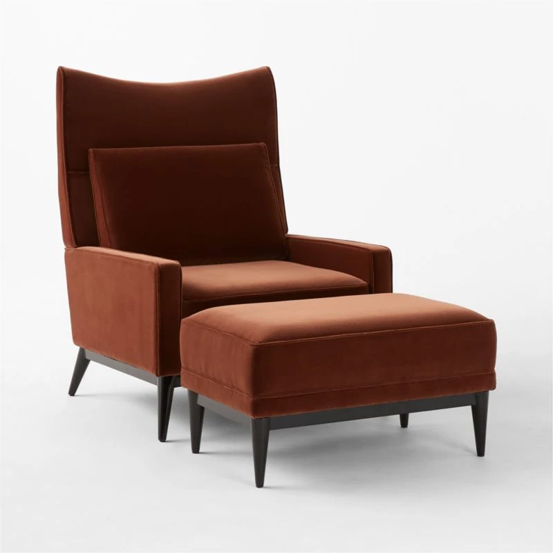 Embassy Bronze Brown Velvet Lounge Chair 314 And Ottoman 310 - Image 4