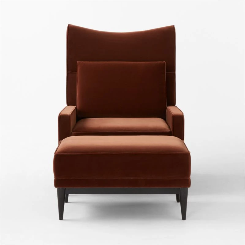 Embassy Bronze Brown Velvet Lounge Chair 314 And Ottoman 310 - Image 3