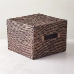Emme Square Handwoven Espresso Rattan Storage Basket