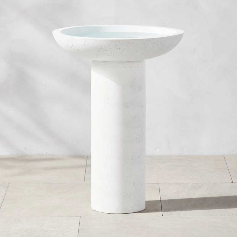 Flatform White Cement Birdbath