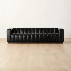 Forte Extra-Large Channeled Black Leather Sofa 101"