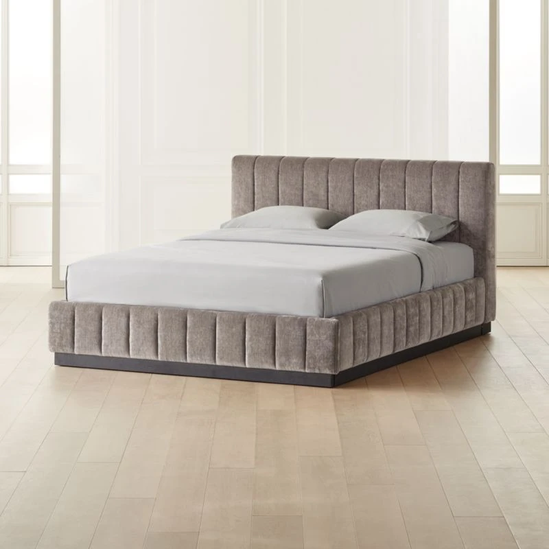 Forte Channeled Grey Velvet Queen Bed - Image 2