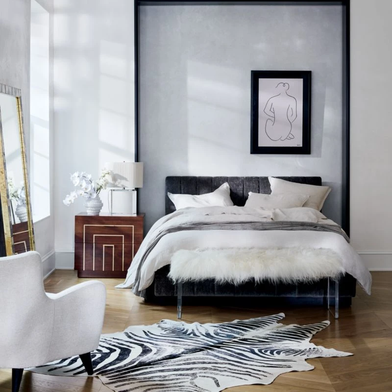Forte Channeled Grey Velvet Queen Bed - Image 6