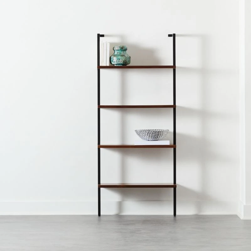 Helix Walnut Wood Wall Mount Bookshelf 70'' - Image 2