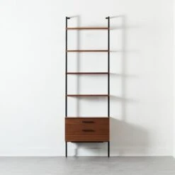 Helix 96" Walnut Bookcase With 2 Drawers