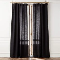 Heavyweight Black Linen Window Curtain Panel 48''x84''