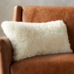 Icelandic White Shorn Sheepskin Fur Throw Pillow With Down-Alternative Insert 23"x11''