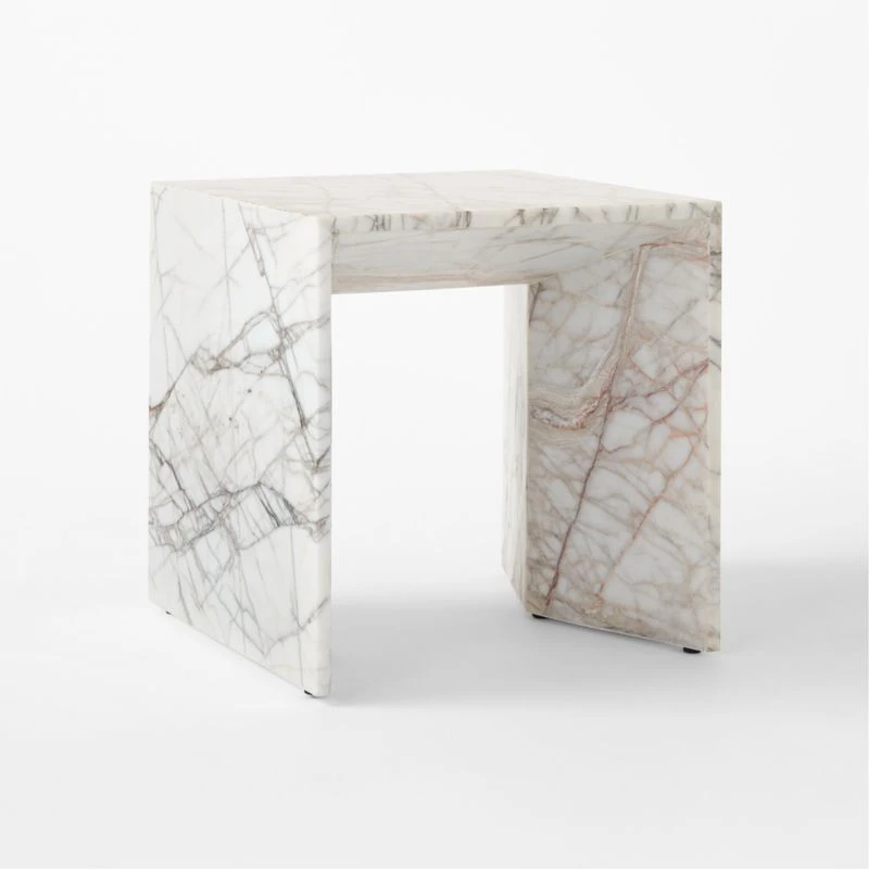 Ilise White Marble Outdoor Side Table - Image 6